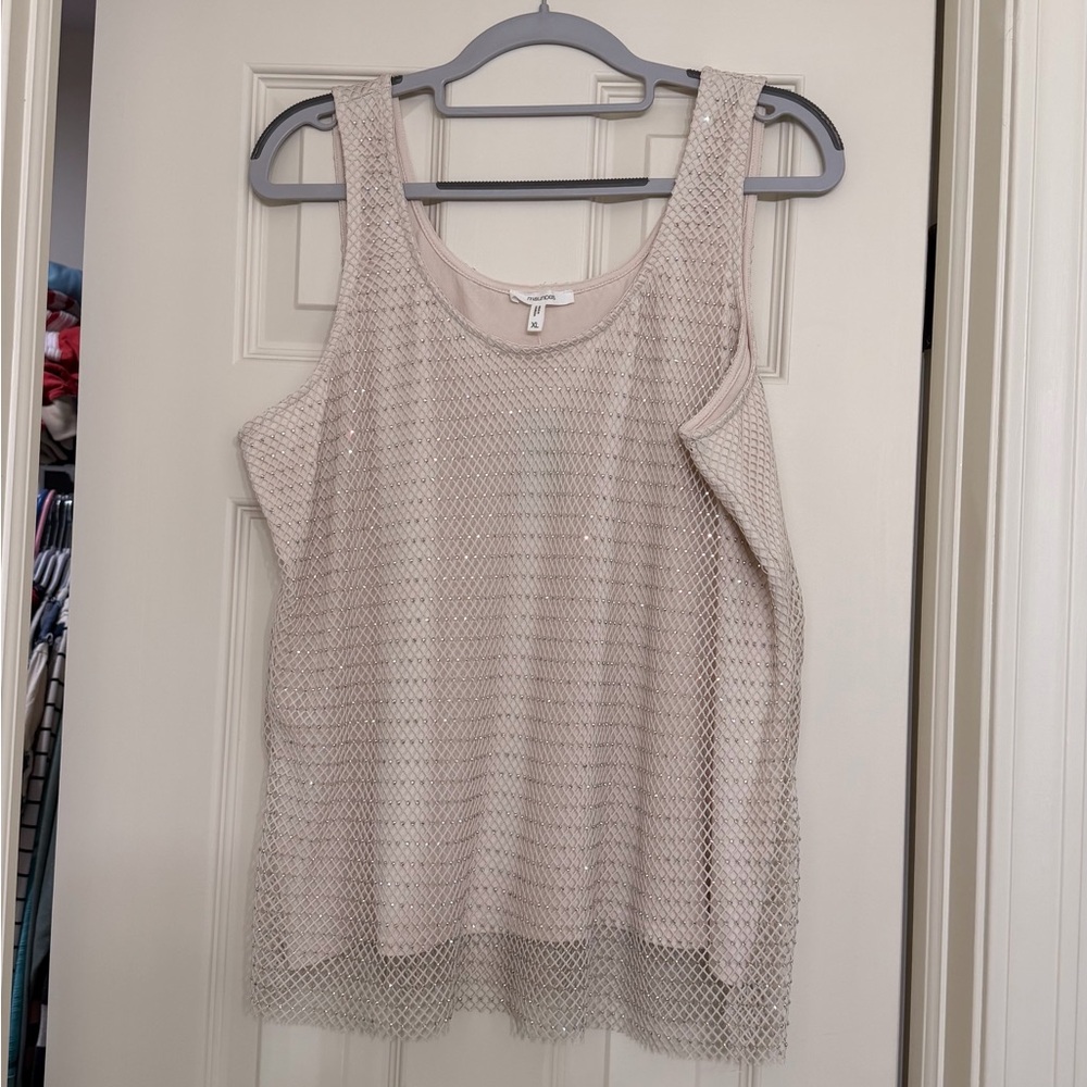 Maurices Women's Beige Mesh Top with Embellishments